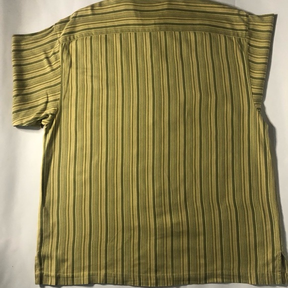 Joseph feiss silk button up dress shirt yellow with green strips mens size large - Picture 6 of 12